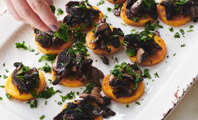 Pan Fried Polenta with Sauteed Mushrooms